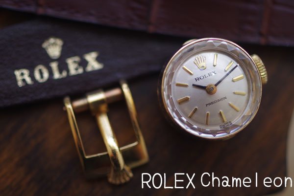 ROLEX カメレオン 14金ケース オリジナル革ブレス＆尾錠付き レディースアンティーク 1年保証・自社修理 ご試着はお気軽に。