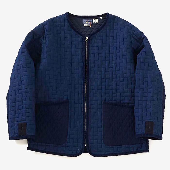 BLUE BLUE JAPAN | MEN | インディゴ ツートーンキルト ノーカラーZIPジャケット | INDIGO -Stripe-inc  Online Shop