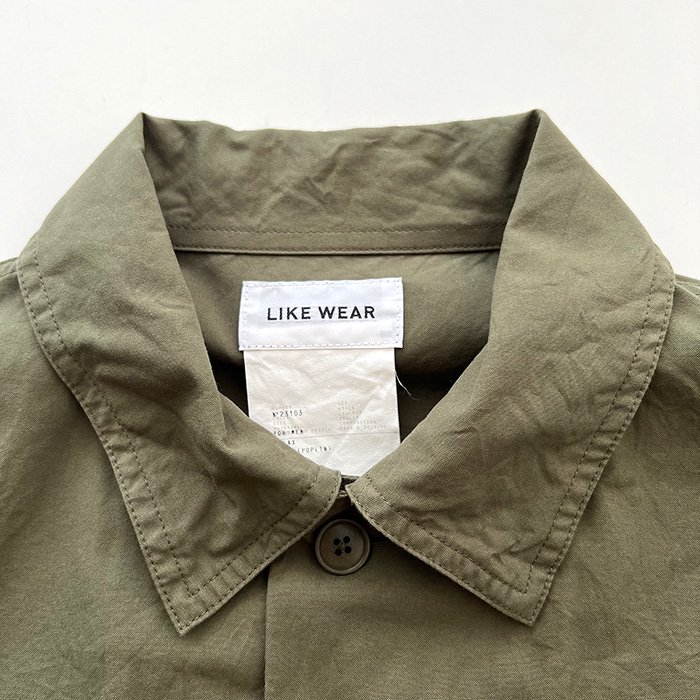 YAECA | UNISEX | LIKE WEAR | BAKER SHIRT | OLIVE (POPLIN)- Stripe 