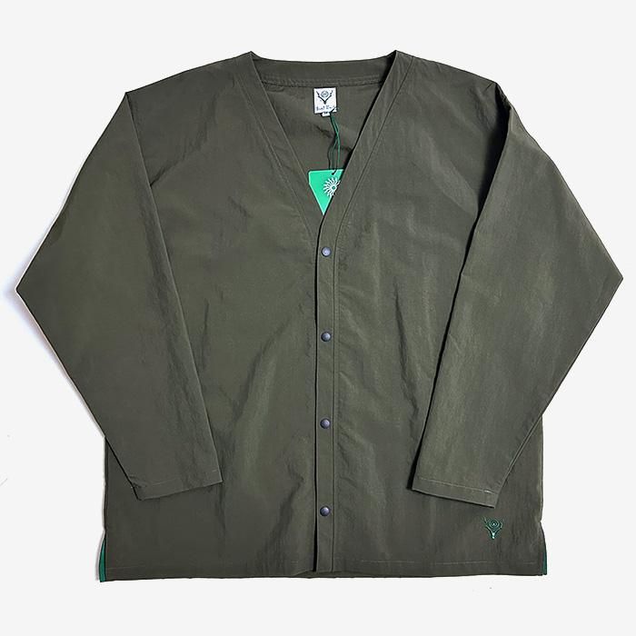 South2 West8 | S.S. V Neck Cardigan | Nylon Tasser | Green - Stripe-inc  Online Shop