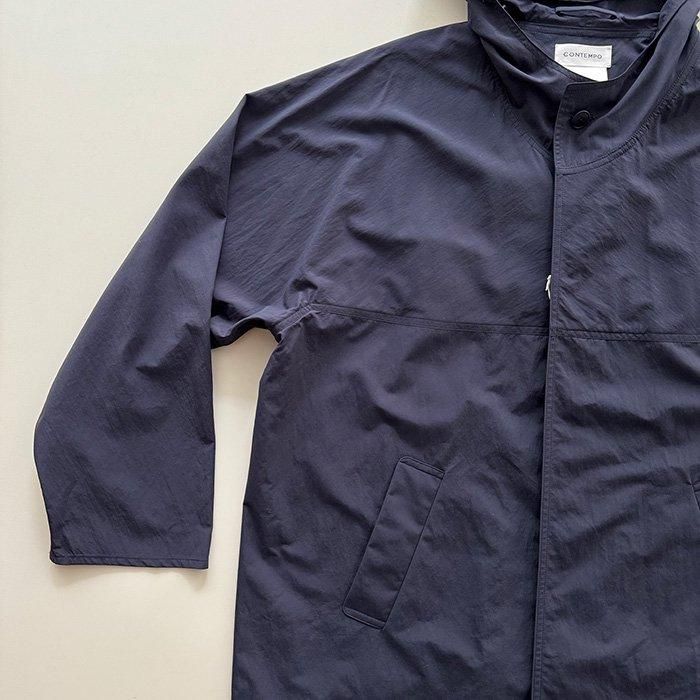 YAECA | UNISEX | CONTEMPO | HOODED RAINCOAT | NAVY- Stripe-inc