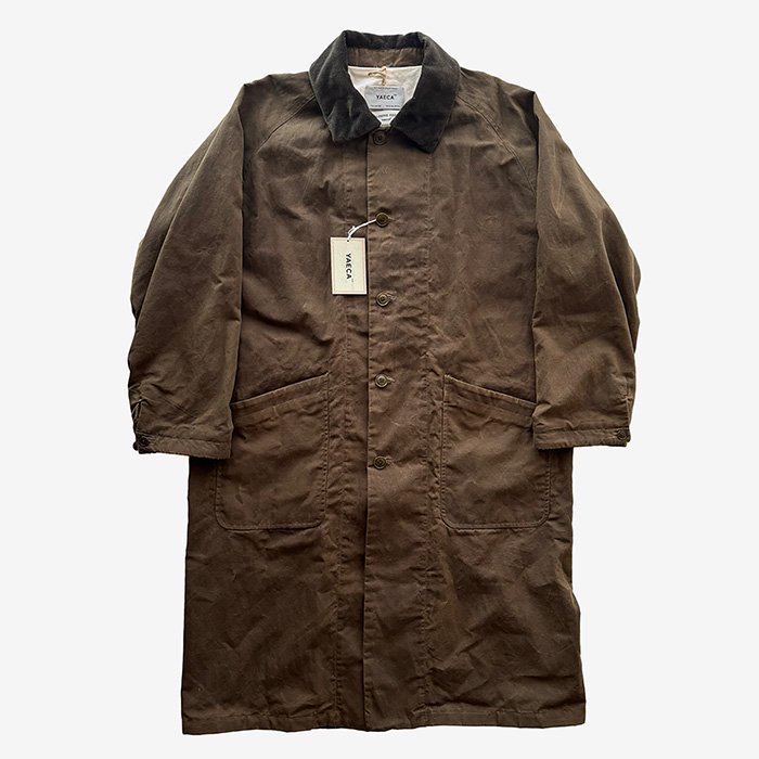 YAECA | MEN | CANVAS DESIGN | COVERALL JACKET LONG | OLIVE OILED-  Stripe-inc Online Shop