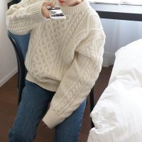 【即納あり】あったかベーシックケーブル編みセーター