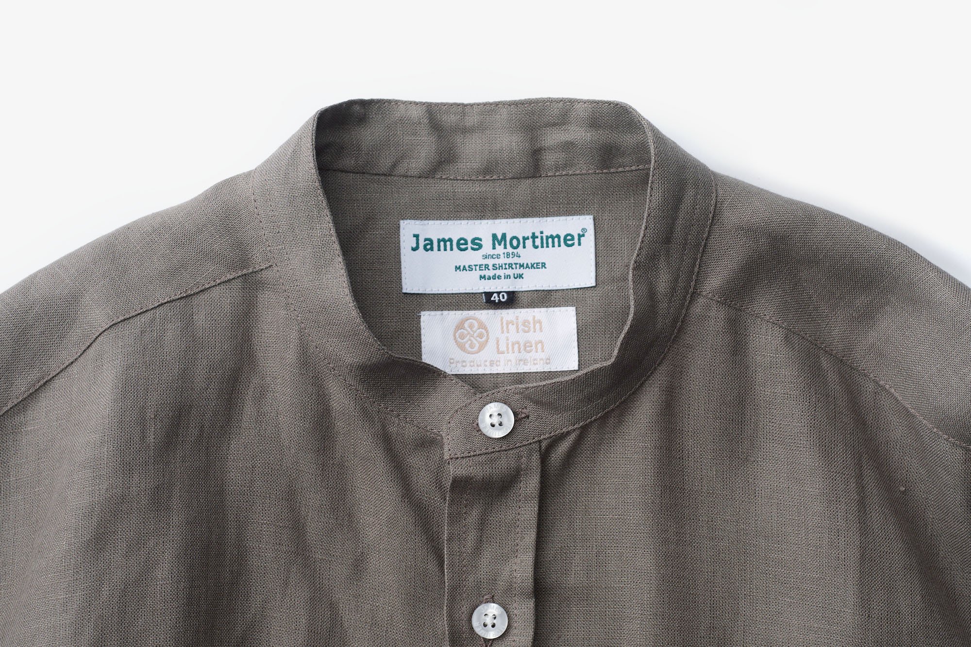 James Mortimer ジェームスモルティマーのバンドカラーリネンシャツトップス