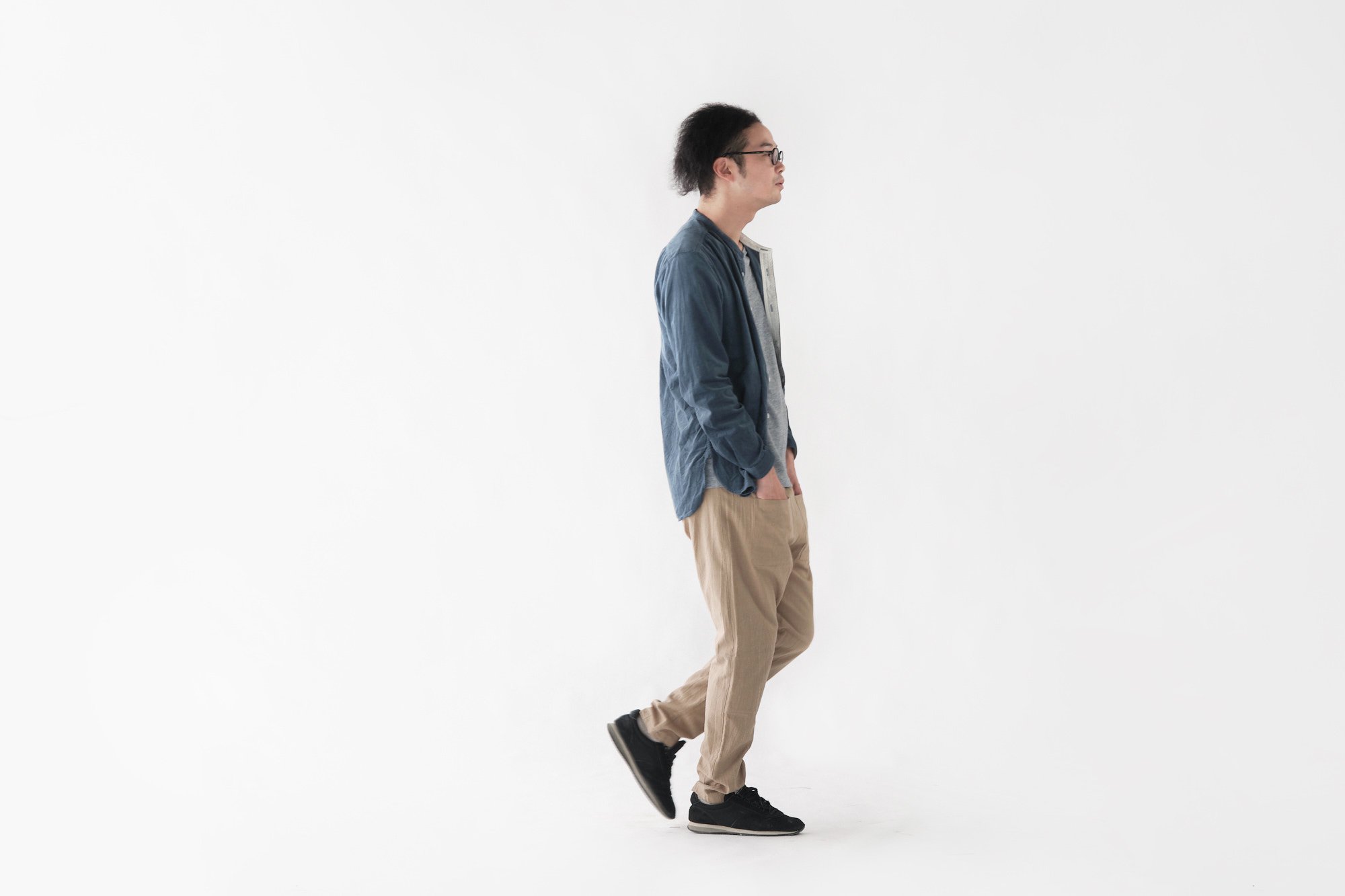 HW collarless shirt corduroy blue｜ASEEDONCLOUD - パンと