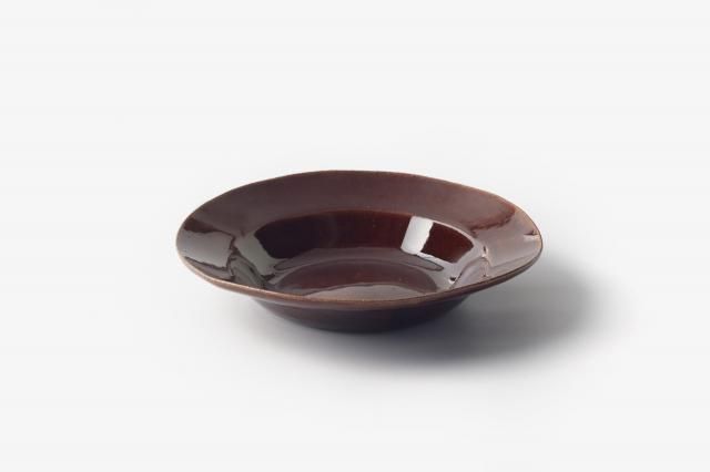 8寸リム皿 茶 大江憲一