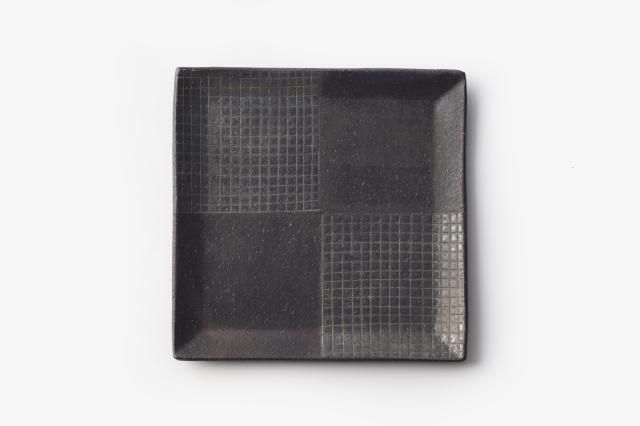 黒墨釉線紋角皿 大 角りわ子