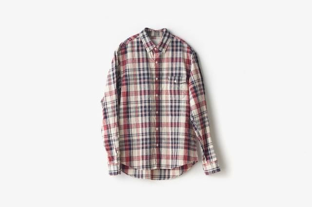 h.b b.d.シャツ コットンリネンチェック レッド classico(クラシコ)