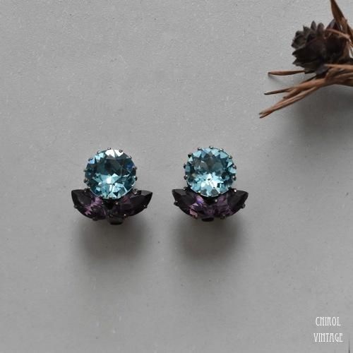 アクアマリンxアメジストフラワー ビジューイヤリング