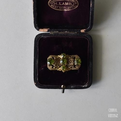 ゴールドフィリグリーxペリドットグラスブローチ