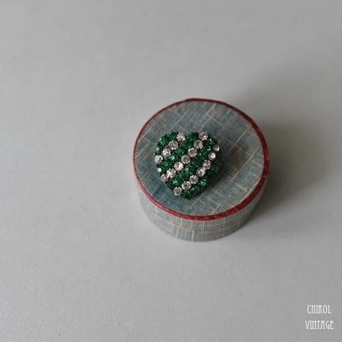 エドウォーディアン ミントグリーンxクリアグラス パフハートブローチ