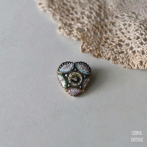 マイクロモザイク パステルハートブローチ