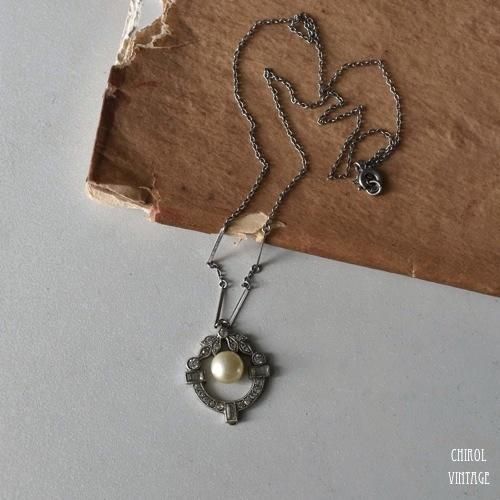 アールデコ パールペンダントネックレス