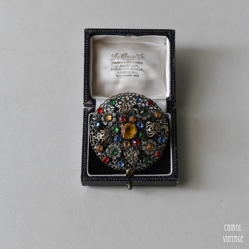 チェコ フィリグリーxヴィヴィッドミラーグラスブローチ