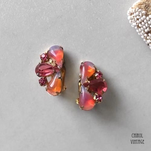 ピンクバイカラー ペアビジュー イヤリング