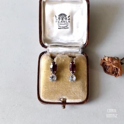 ルビーレッドマーキスxクリアグラスイヤリング