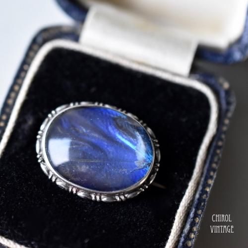 バタフライウィング オーバルシルバーブローチ