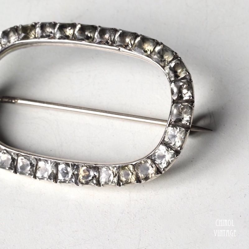 アンティークジョージアンオーバルペーストガラスブローチ