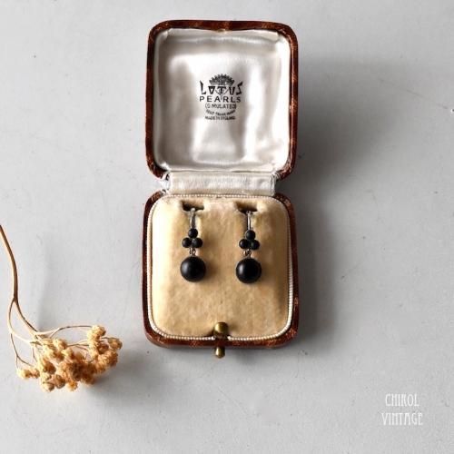 フランス フレンチジェット カボション シルバーピアス