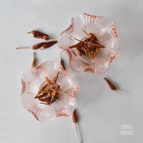 アンティーク ピンクフレアグラスポットx2