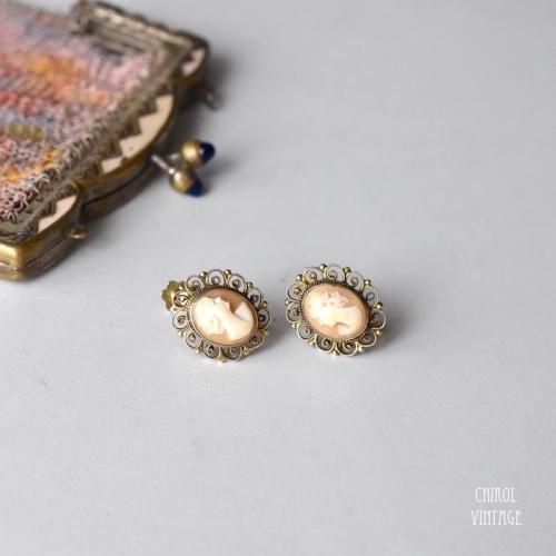 シルバーギルト カメオスクリューイヤリング