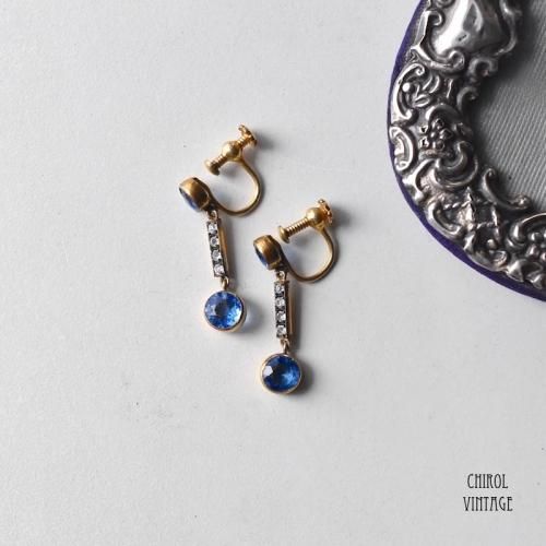 ペールブルーxクリアグラス バードロップイヤリング