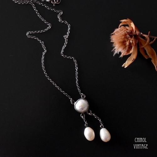 アンティーク リアルパール シルバーネグリジェネックレス