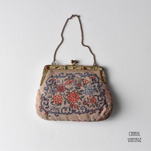 ベージュプチポワン ミニバッグ ターコイズxコーラルクラスプ