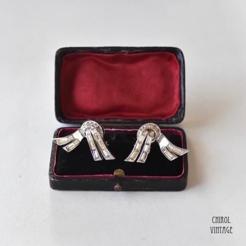 Ciro クリアバゲットグラス リボンイヤリング