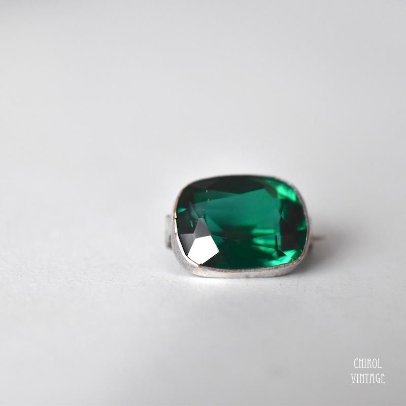 【セール】福袋/福箱ファッション通販 エメラルドグリーングラス シルバーブローチ - CHIROL VINTAGE アクセサリー