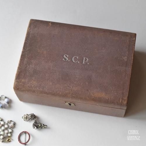 ヴィンテージ ピンクベージュレザー ジュエリーボックス