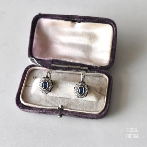 サファイアブルーxクリアグラス クラスター シルバーピアス