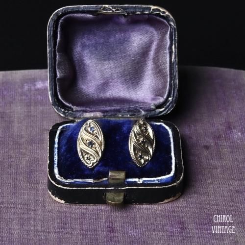 ヴィンテージ 9Kゴールド サファイア マーキススタッドピアス