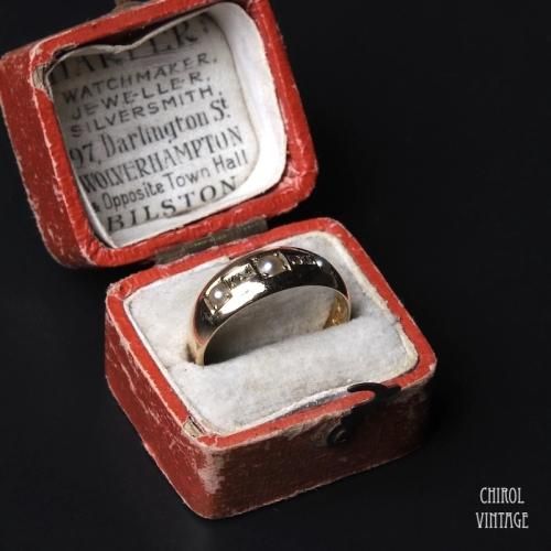 アンティーク 15Kゴールド パールxダイアモンド ジプシーリング