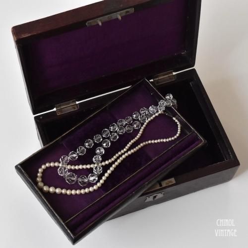 アンティーク ダークパープルレザー ジュエリーボックス