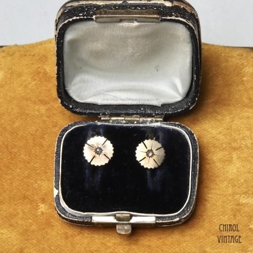 アンティーク 15Kゴールド ジプシーセットダイアモンドピアス