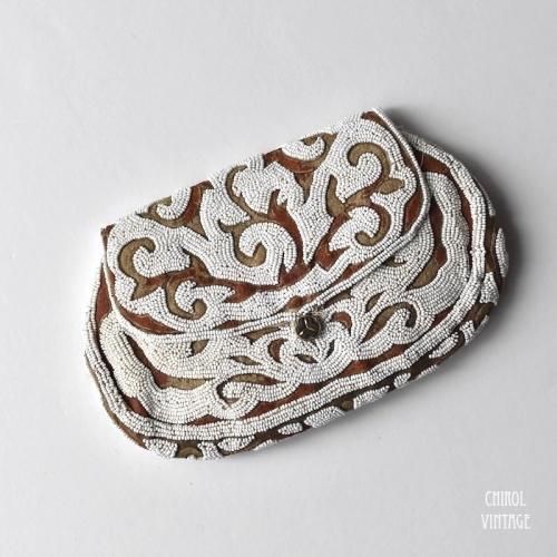 クリームシードビーズ ベージュシュガービーズパターン ミニパース