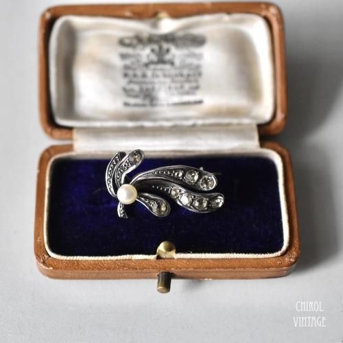 フランス リアルパールxクリアグラス シルバーヤドリギブローチ