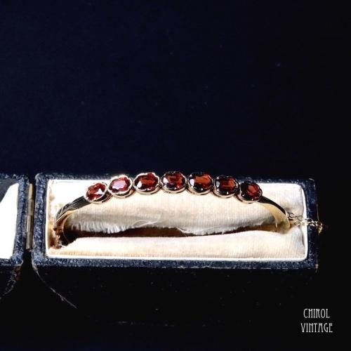 アンティーク 9Kゴールド ガーネッドバングル