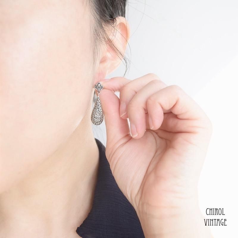 マーカサイト ペンダントドロップ シルバーピアス - CHIROL