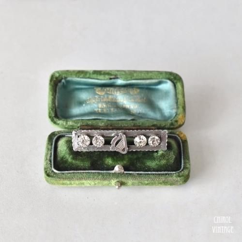 アンティーク クリアグラスxリラハープ シルバーブローチ