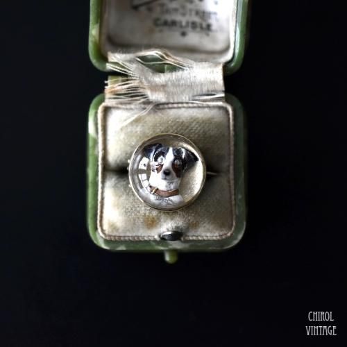 アンティーク 18Kゴールド エセックスクリスタル ジャックラッセル ドッグブローチ