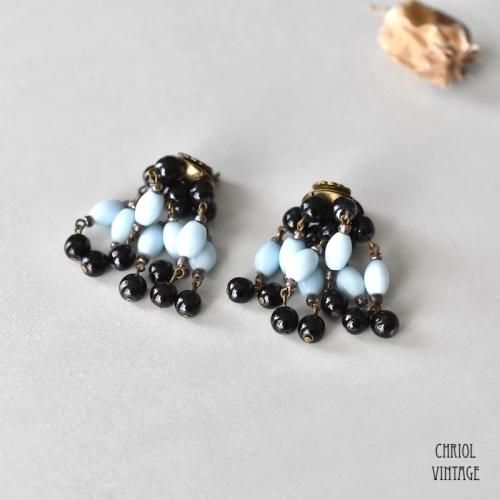 ブラックxターコイズグラス クラスタータッセルイヤリング