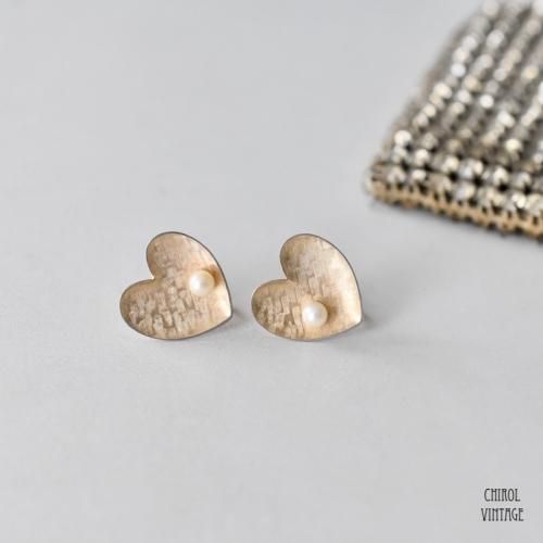 KREMENTZ クレメンツ リアルパール ゴールドプレートハートイヤリング