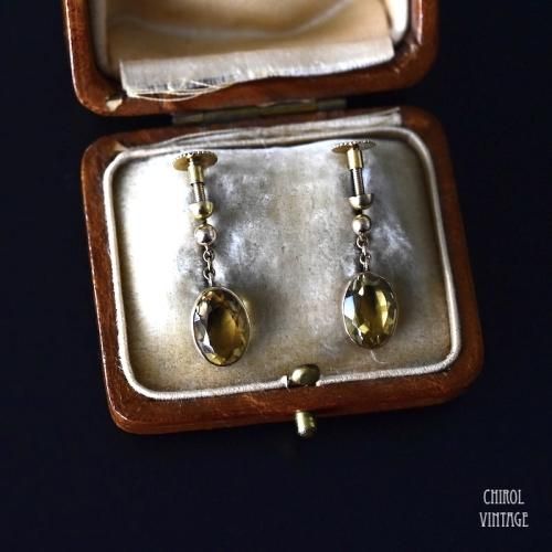 ヴィンテージ 9Kゴールド シトリンドロップイヤリング
