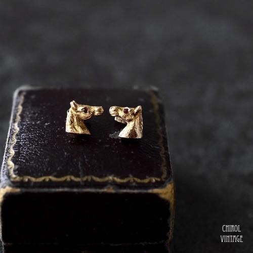 ヴィンテージ 9Kゴールド ホースヘッドピアス ルビーアイ