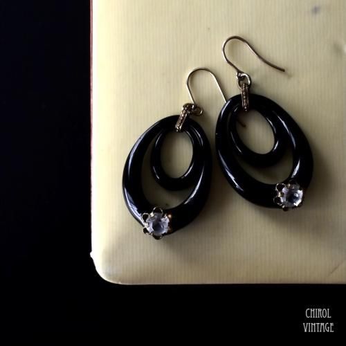 アンティーク フレンチジェットダブルフープピアス 9Kゴールドフック