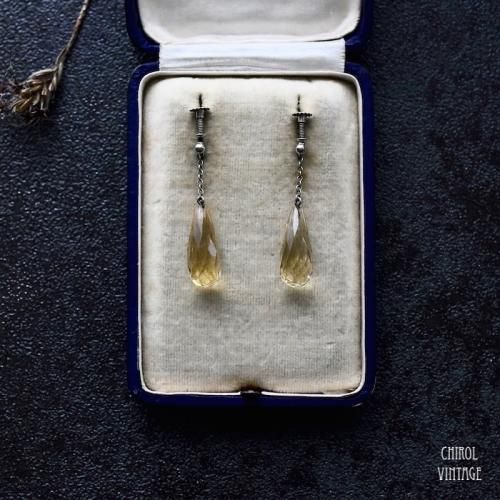 アンティーク シトリンペンダントドロップ シルバーイヤリング