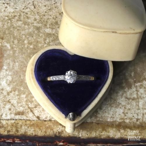 アンティーク 18Kゴールド プラチナ オールドヨーロピアンカットダイアモンド ソリティアリング