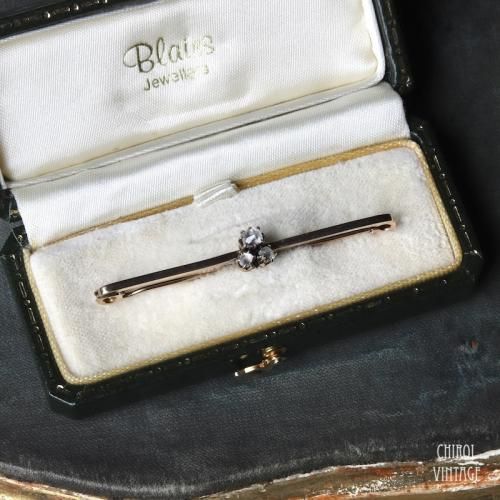 アンティーク 9Kゴールド オールドラフカットダイアモンド バーブローチ with ケース